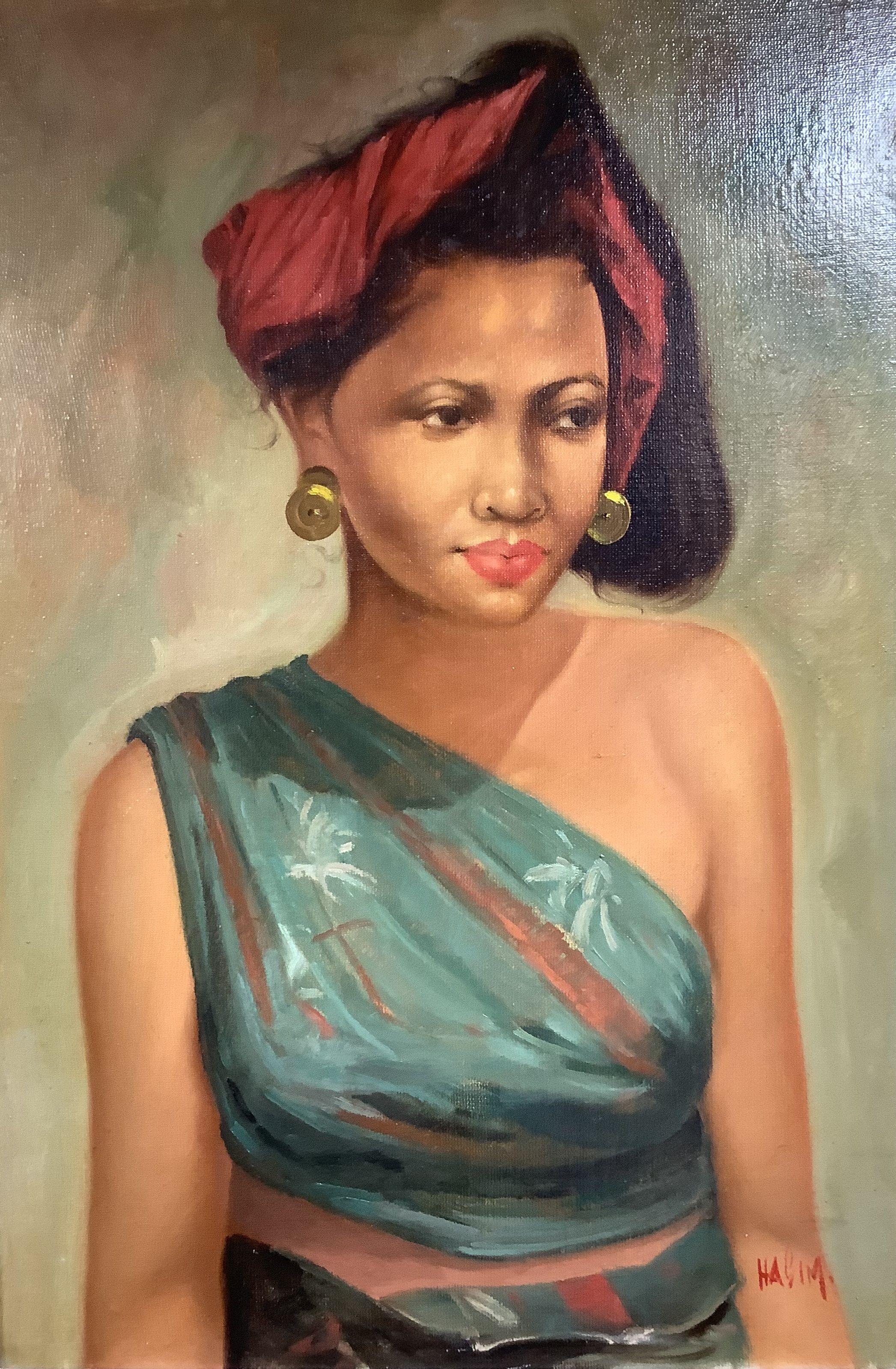 A* Hasim (Indonesian 1921-1982), oil on board, portrait of a native girl, 60 x 40cm